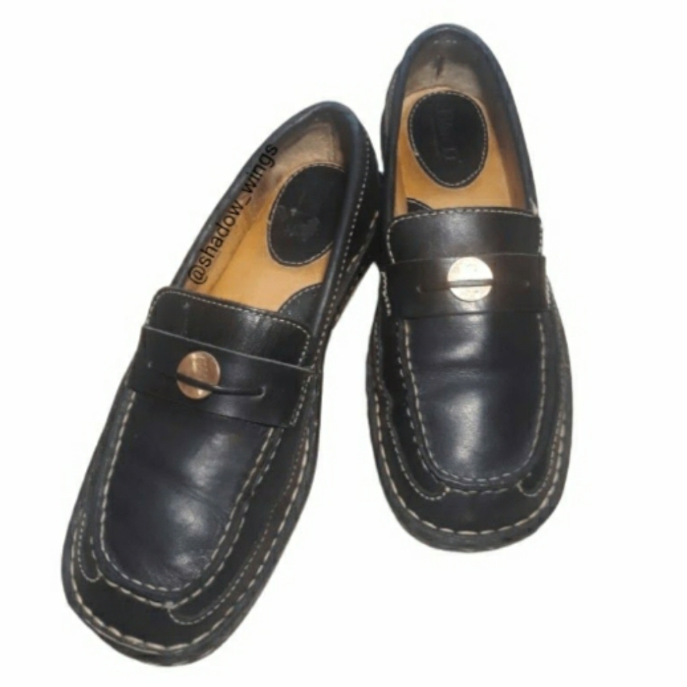 Vintage Born Women's Black Penny Loafers / Size 7.5 Square Toe Slip On Shoes